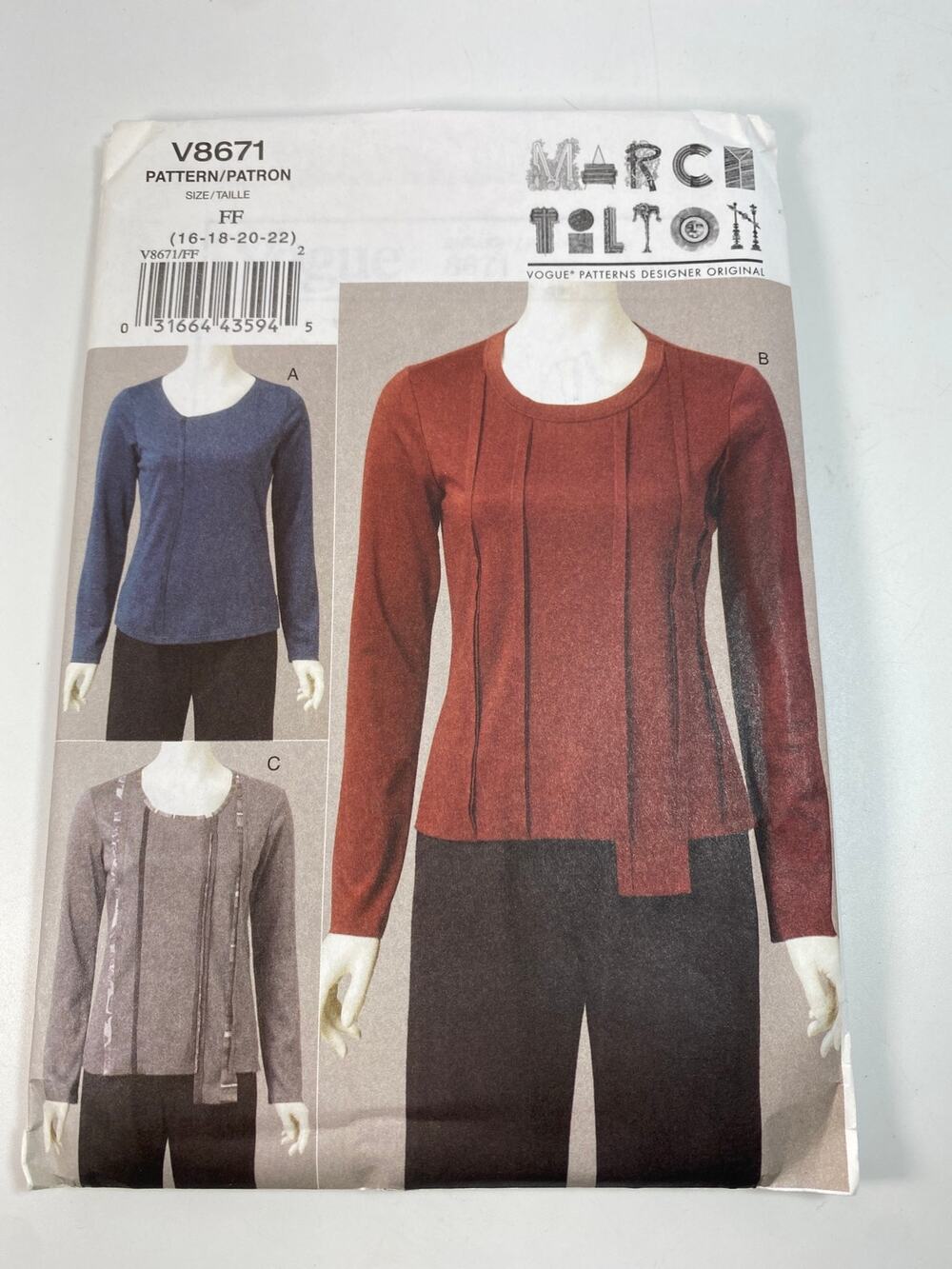 Vogue V8671 Marcy Tilton Knit Top Pattern OOP UC FF Asymmetrical Art Size 16-22
